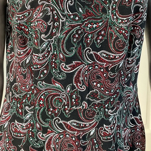Land's End Size 10 Tank Sheath Dress Pockets Red Green Black Paisley - Picture 4 of 12